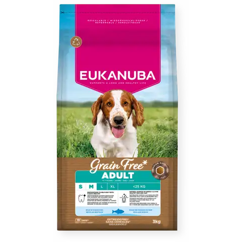 Eukanuba Krmivo Grain Free** s mořskými rybami pro dospělé psy malých a středně velkých plemen