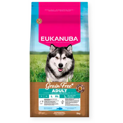 Eukanuba Krmivo Grain Free** s mořskými rybami pro dospělé psy velkých plemen