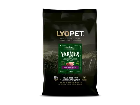 Lyopet Farmer Adult Duck & Quail bezobilné granule pro psy s kachním a křepelčím masem