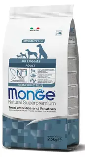Monge Monge Natural Superpremium All breeds Adult Monoprotein Trout with Rice and Potatoes