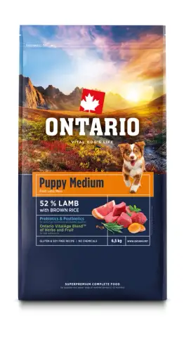 Ontario Ontario Puppy & Junior pro střední plemena jehněčí s hnědou rýží