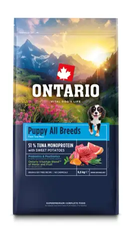 Ontario Ontario Puppy & Junior pro všechna plemena tuňák monoprotein s batáty